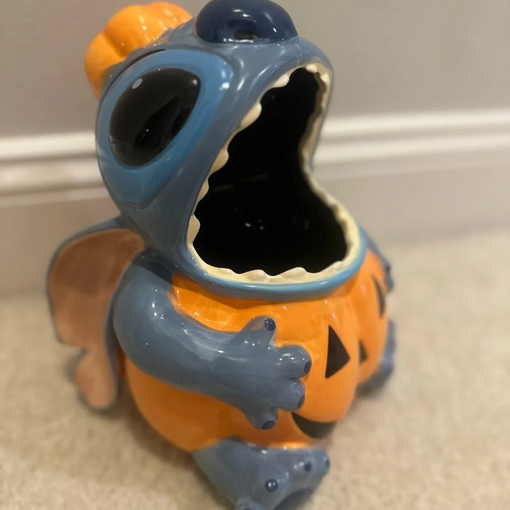 Disney Blue and Orange Stitch Pumpkin Treat Jar Halloween